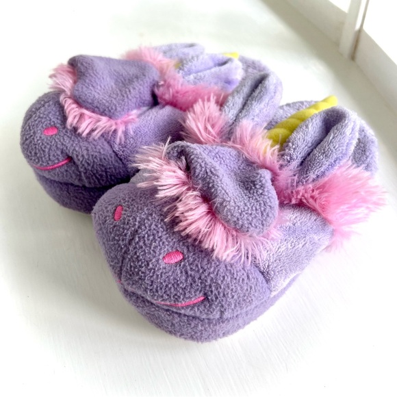 Stompeez Kids Unicorn Slippers Purple & Pink Size Medium Plush Slipper Shoes - Picture 5 of 16
